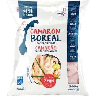 Camarón boreal cocido y pelado 100-200 piezas bolsa 200 g - Norway Seafoods