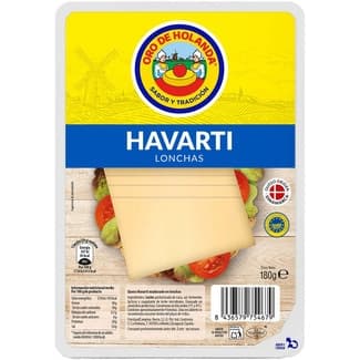 Queso danés havarti de vaca IGP en lonchas envase 180 g elaborado con leche pasteurizada - Oro De Holanda
