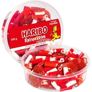 Favoritos Red & White regalices surtidos rojos y blancos en formato familiar tarrina 500 g - Haribo
