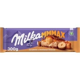 MMMAX chocolate con leche, caramelo y avellanas enteras tableta 300 g - Milka