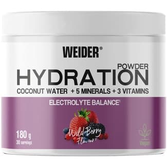 Hydratation Powder combina electrolitos, agua de coco y vitaminas bote 180 g para apoyar la hidratación y equilibrio mineral durante el ejercicio - Weider