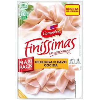 Finíssimas pechuga de pavo cocida en lonchas sin gluten sin lactosa envase 165 g - Campofrio