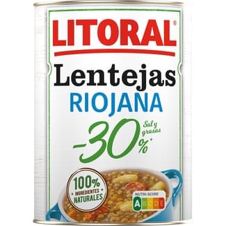 Lentejas a la riojana -30% sal y grasas sin gluten lata 425 g - Litoral