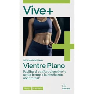 Vientre Plano facilita el confort digestivo y actúa frente al hinchazón abdominal caja 40 cápsulas a base de hinojo y camomila - Vive+
