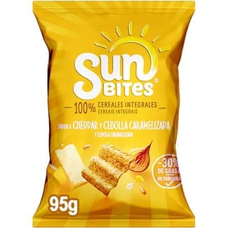 Snacks ondulados de multicereales con sabor a cheddar y cebolla caramelizada bolsa 95 g - Sunbites