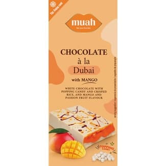 Chocolate blanco con mango a la Dubai relleno de caramelo efervescente y arroz inflado tableta 145 g - Muah