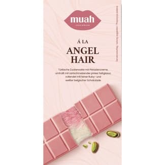 Chocolate blanco y rubí al Cabello de Ángel con azúcar turco relleno de crema de pistacho tableta 145 g - Muah