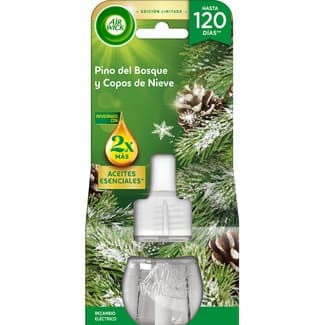 Ambientador eléctrico difusor inteligente Pino del Bosque y Copos de Nieve recambio con aceites esenciales - Air Wick