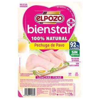 Pechuga de pavo 100% natural en lonchas finas sin gluten sin lactosa envase 120 g sin azúcares - Elpozo