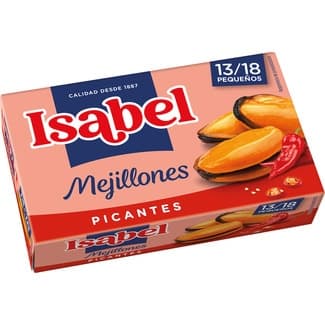 Mejillones picantes 13-18 piezas lata 69 g neto escurrido - Isabel