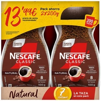 Café soluble natural pack 2 frasco 200 g - Nescafe Classic