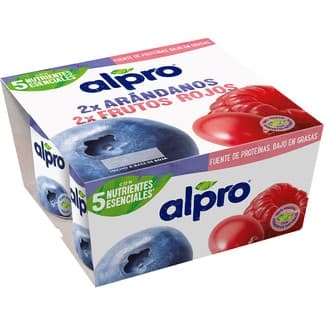 Especialidad vegetal de soja 2 arándanos + 2 de frutos rojos sin gluten sin lactosa pack 4 unidades 125 g - Alpro