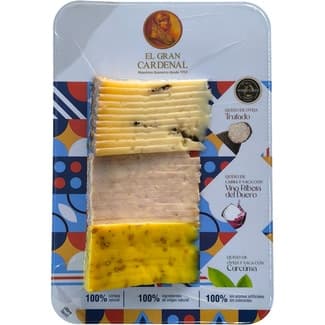 Tabla de quesos oveja trufado, mezcla con vino Ribera del Duero y mezcla con cúrcuma envase 300 g - El Gran Cardenal