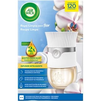 Ambientador eléctrico difusor inteligente Ropa Limpia con Flor con aceites esenciales aparato + recambio - Air Wick