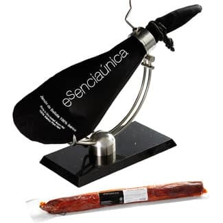 Jamón de bellota 100% ibérico pieza 6,7 kg + caña de lomo de bellota 100% ibérico 1 kg peso aproximado - Esenciaunica