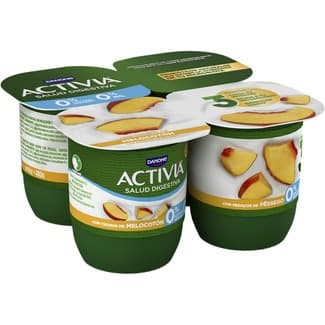 Zero bífidus con trozos de melocotón desnatado 0% m.g. 0% azúcares añadidos pack 4 unidades 120 g - Danone Activia
