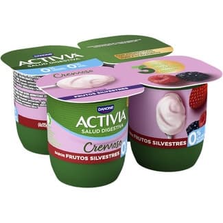 Zero bífidus cremoso sabor frutos silvestres desnatado 0% m.g sin azúcares añadidos pack 4 unidades 115 g - Danone Activia
