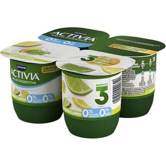 Bífidus con trozos de lima y limón  desnatado 0% m.g 0% azúcares añadidos pack 4 unidades 120 g - Danone Activia