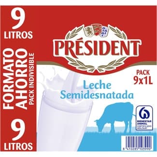 Leche semidesnatada pack 9 brik 1 l Formato Ahorro - President