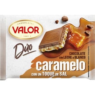 Duo chocolate con leche y blanco con trozos de caramelo y un toque de sal tableta 130 g - Valor