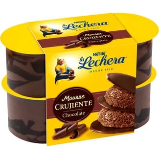 Mousse de chocolate con finas y crujientes láminas de cacao pack 4 unidades 57 g - La Lechera