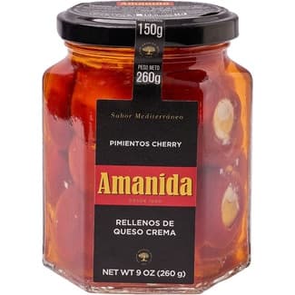 Pimientos cherry relñlenos de queso crema tarro 150 g neto escurrido - Amanida