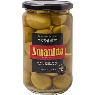Aceitunas verdes a la trufa tarro 315 g neto escurrido - Amanida