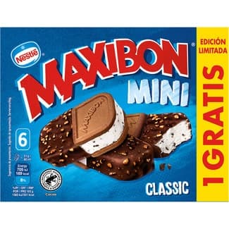 Helado Classic mini sándwich de nata con trocitos de chocolate 6 unidades estuche 480 ml + 1 gratis Edición Limitada - Nestle Maxibon