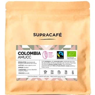 Café en grano Colombia AMUCC ecológico de tueste natural envase 250 g de comercio justo y proceso artesanal - Supracafe