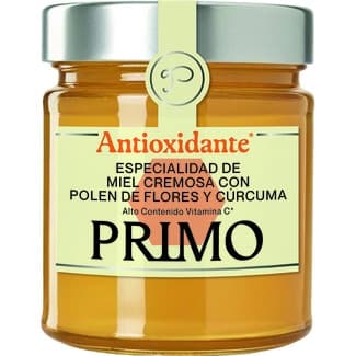Antioxidante especialidad de miel cremosa con polen de flores y cúrcuma tarro 250 g - Primo