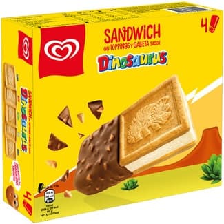 Helado sándwich con toppings y galleta sabor Dinosaurus 4 unidades estuche 480 ml - Frigo