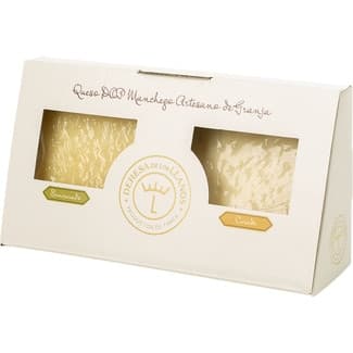 Queso curado DOP manchego artesano cuña 250 g + queso semicurado DOP Manchego cuña 250 g estuche degustación - Dehesa Llanos