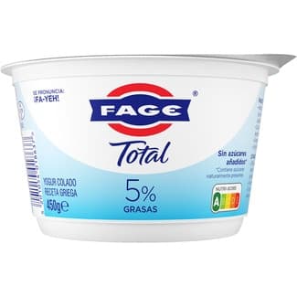 Total yogur griego natural colado 5% m.g. sin azúcares añadidos envase 450 g - Fage