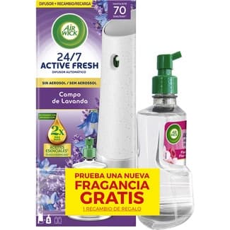 Ambientador difusor automático Active Fresh Campo de Lavanda sin aerosol aparato + recambio + 1 recambio de regalo - Air Wick