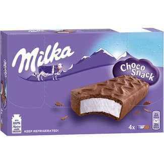 Snack de bizcocho de cacao con dos capas de galleta y crema de leche fresca pack 4 unidades 32 g - Milka