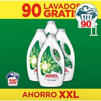 Detergente líquido Original caja con 4 botellas 200 dosis 90 lavados gratis ahorro XXL - Ariel