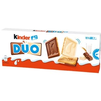 Duo galletas con tableta de chocolate con leche y chocolate blanco estuche 12 unidades - Kinder