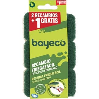 Recambio para estropajo fibra verde con mango Friegafácil envase 2 unidades - Bayeco