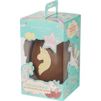 Huevo de chocolate con leche de Pascua con unicornio de chocolate blanco estuche 330 g - Simon Coll