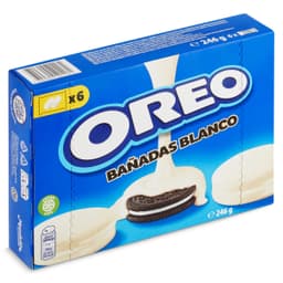 Galletas de cacao rellenas bañadas con chocolate blanco Oreo caja 246 g