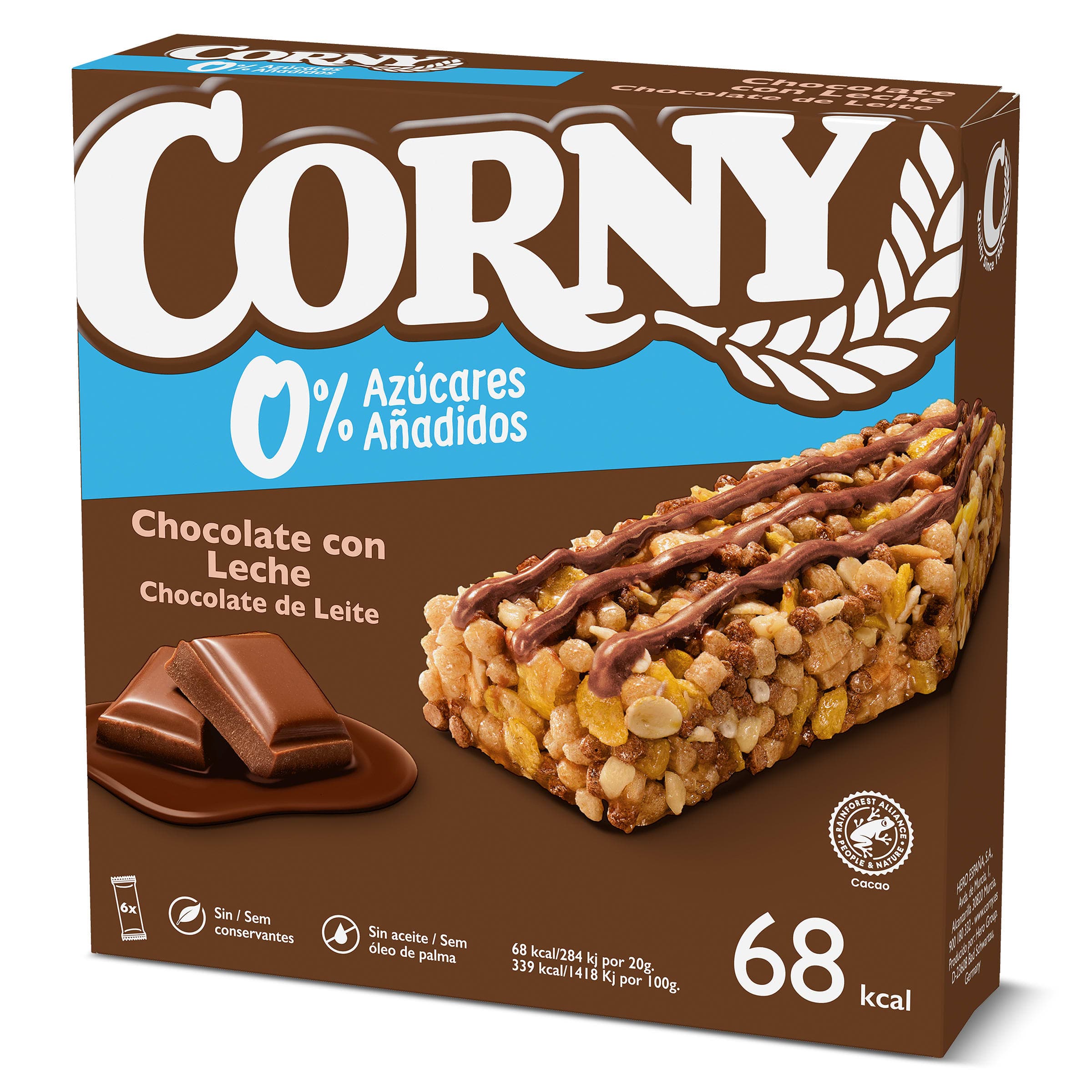 Barritas de cereales con chocolate con leche Corny caja 120 g