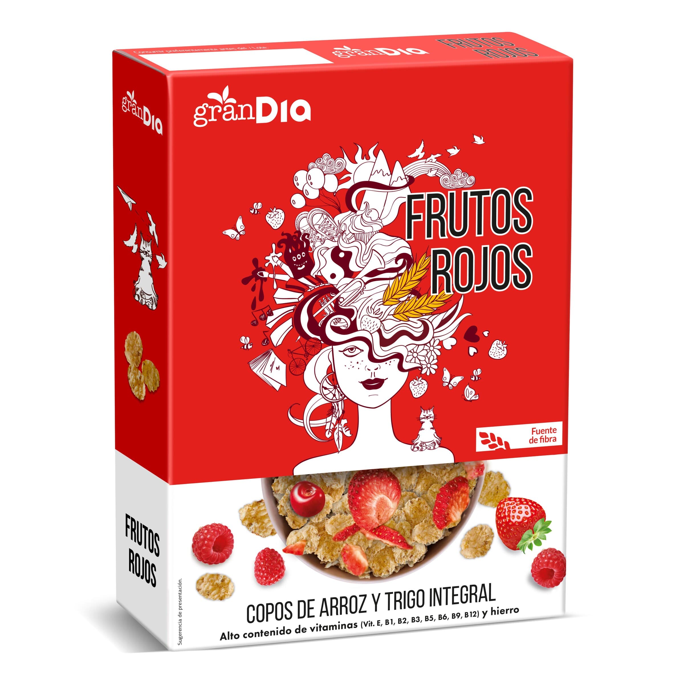 Cereales copos de arroz y trigo integral con frutos rojos Gran Dia caja 300 g