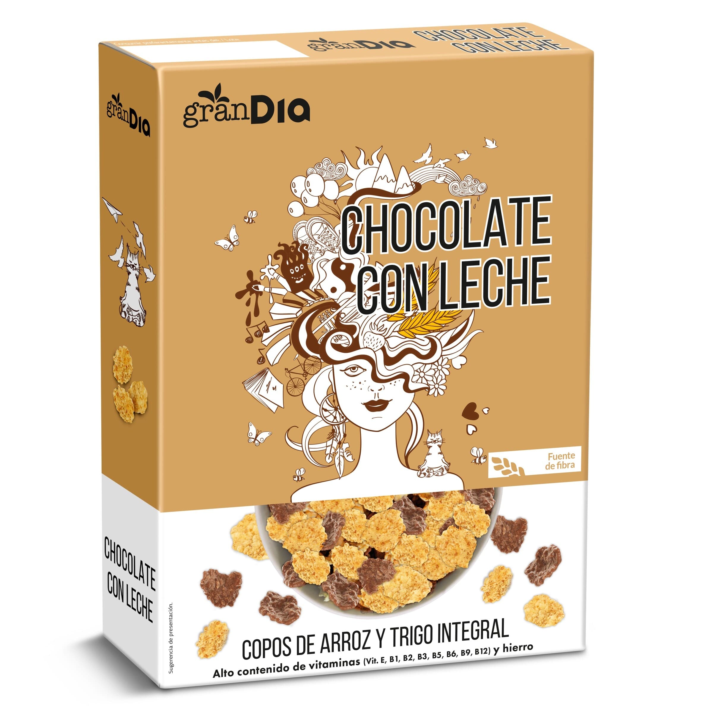 Cereales copos de arroz y trigo integral con chocolate Gran Dia caja 300 g