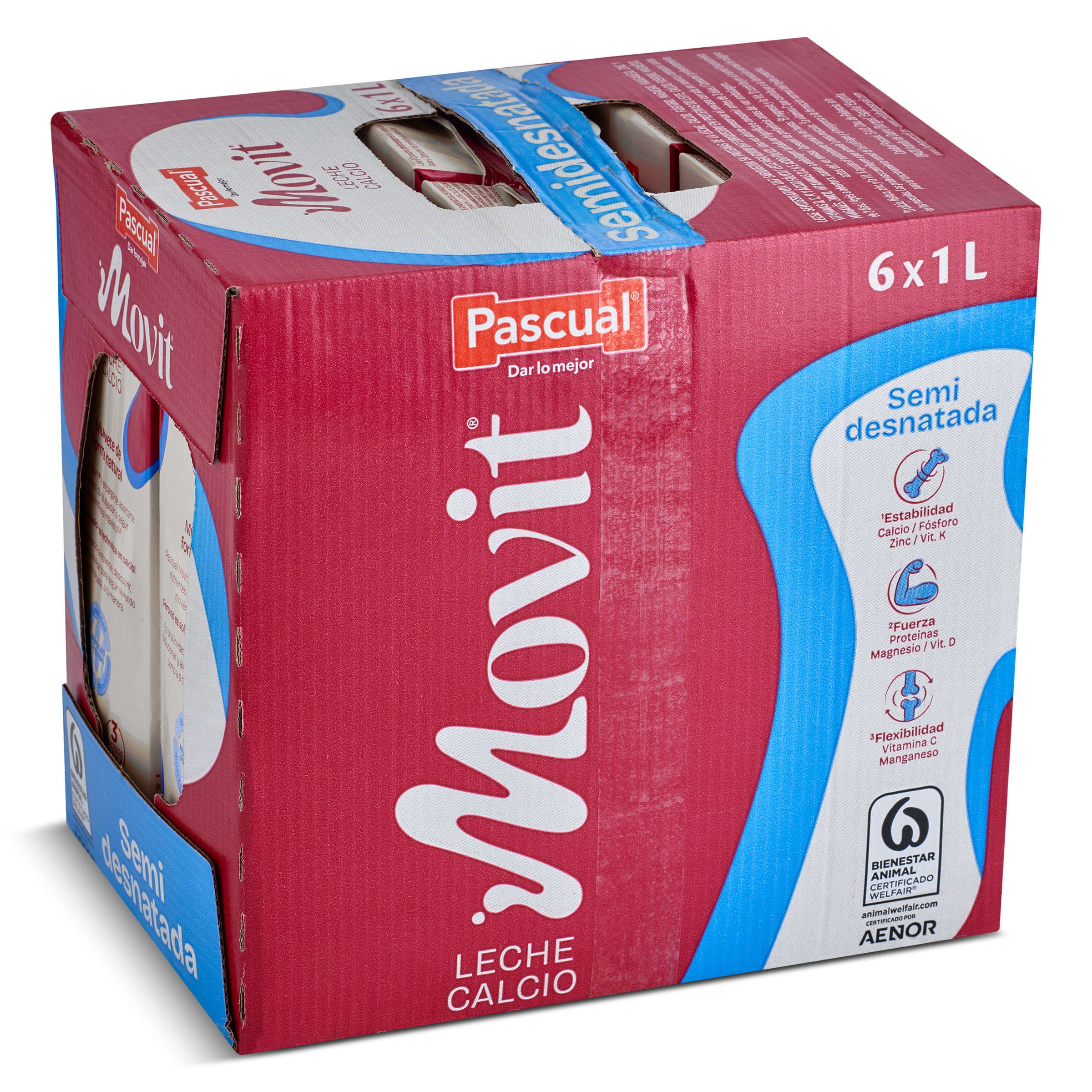 Leche semidesnatada calcio Pascual Movit pack 6 x 1 L