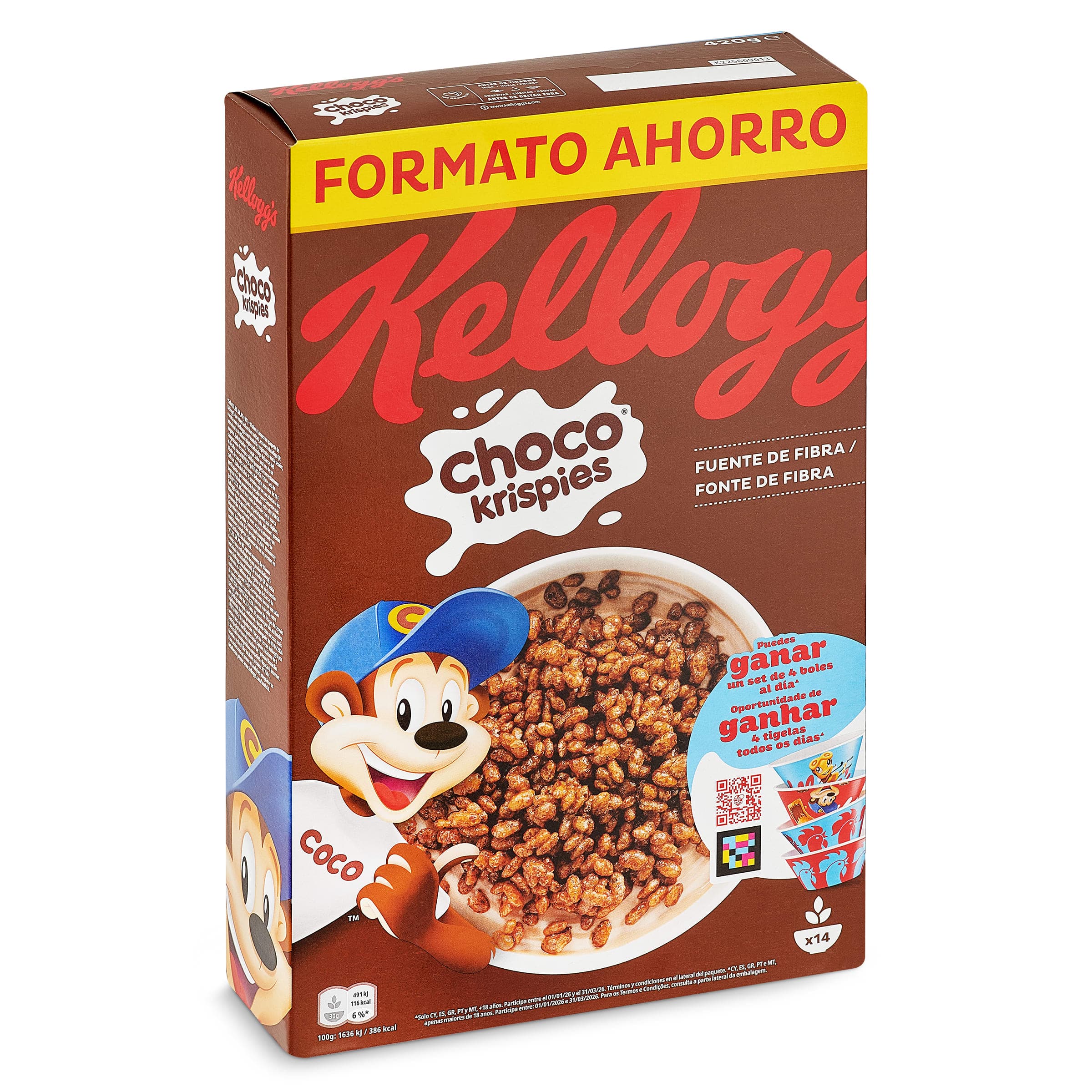 Cereales de arroz inflado Kellogg's Choco Krispies caja 420 g