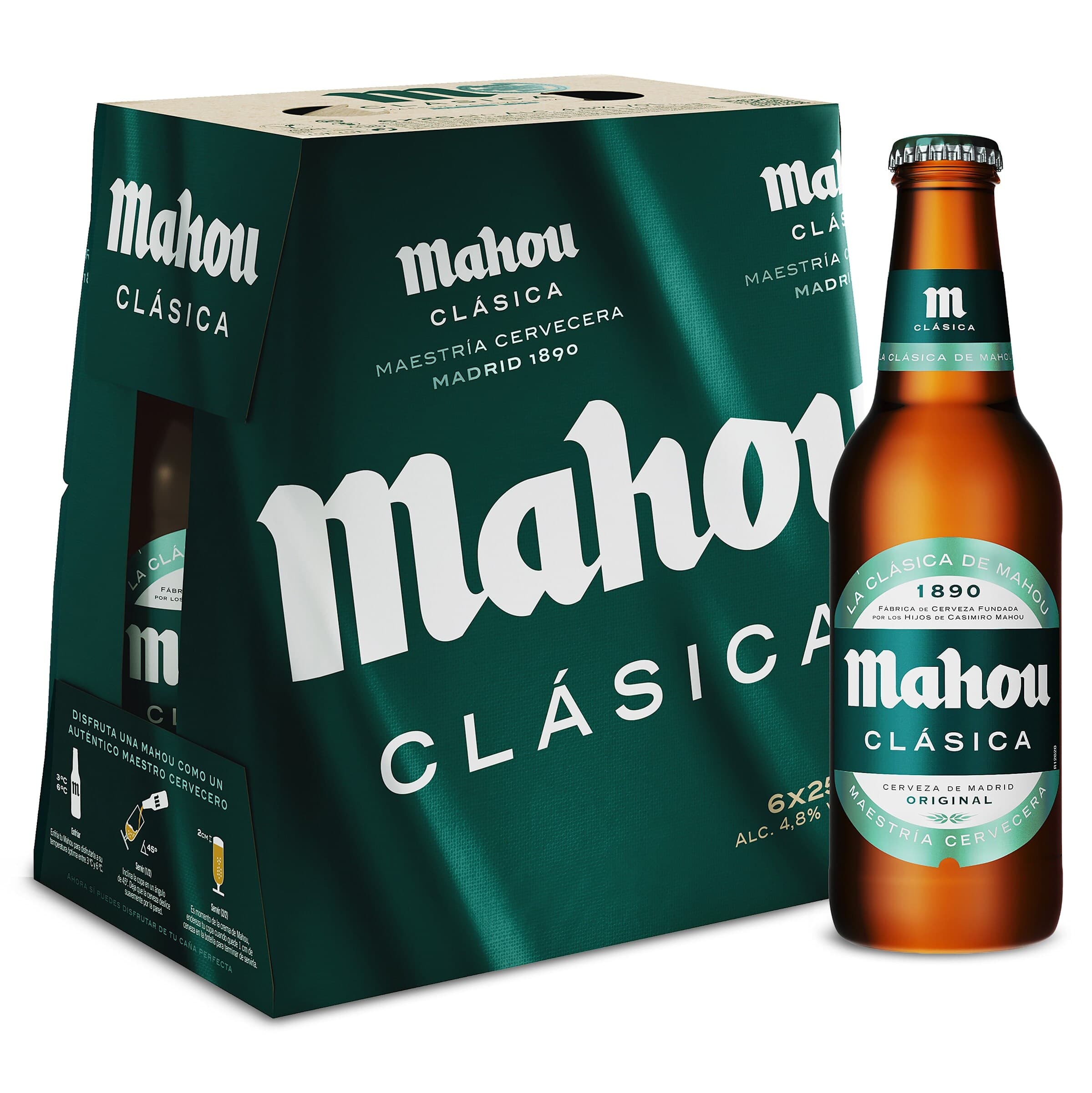 Cerveza clásica Mahou pack 6 x 25 cl