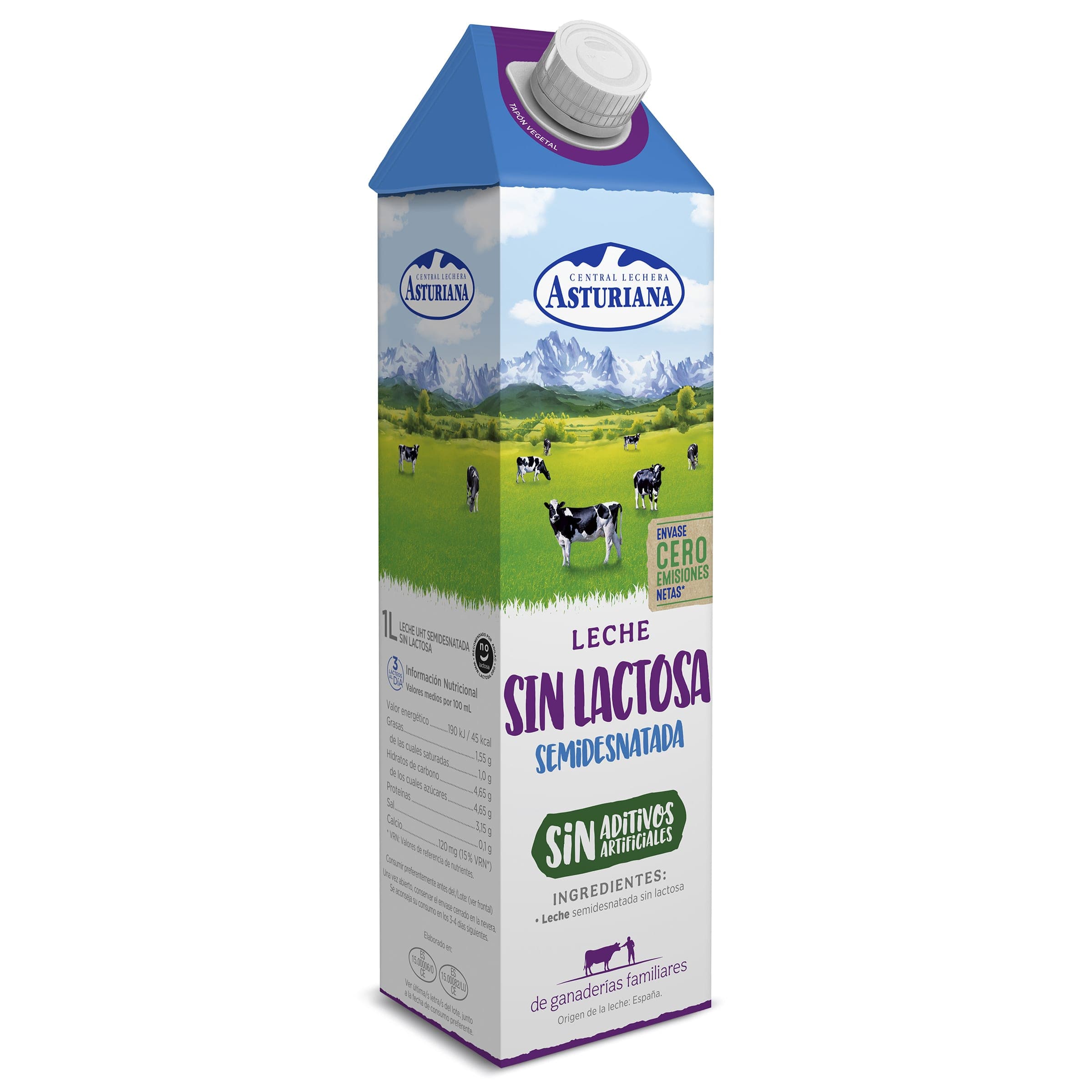 Leche semidesnatada sin lactosa Central Lechera Asturiana 1 L
