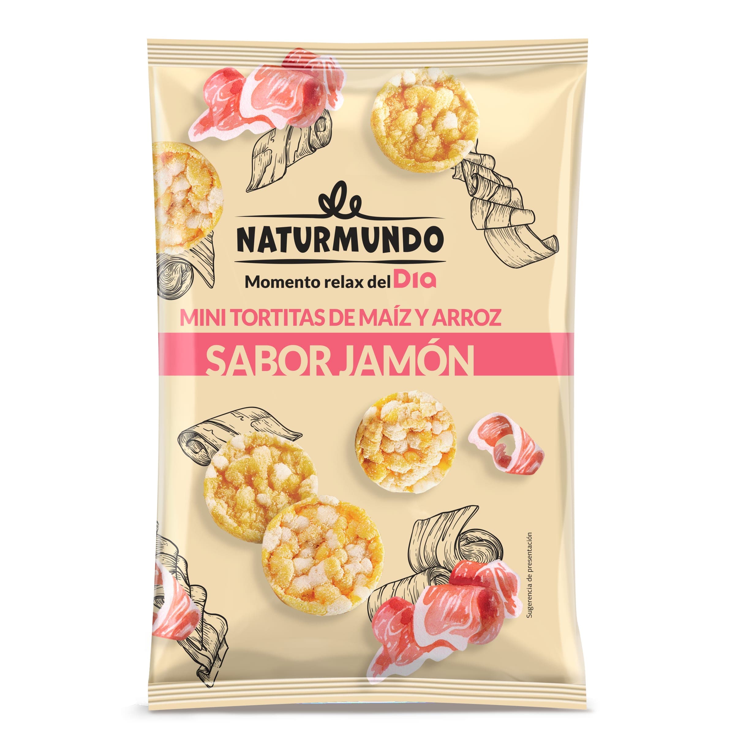 Mini tortitas de maíz y arroz sabor jamón Dia Naturmundo bolsa 75 g