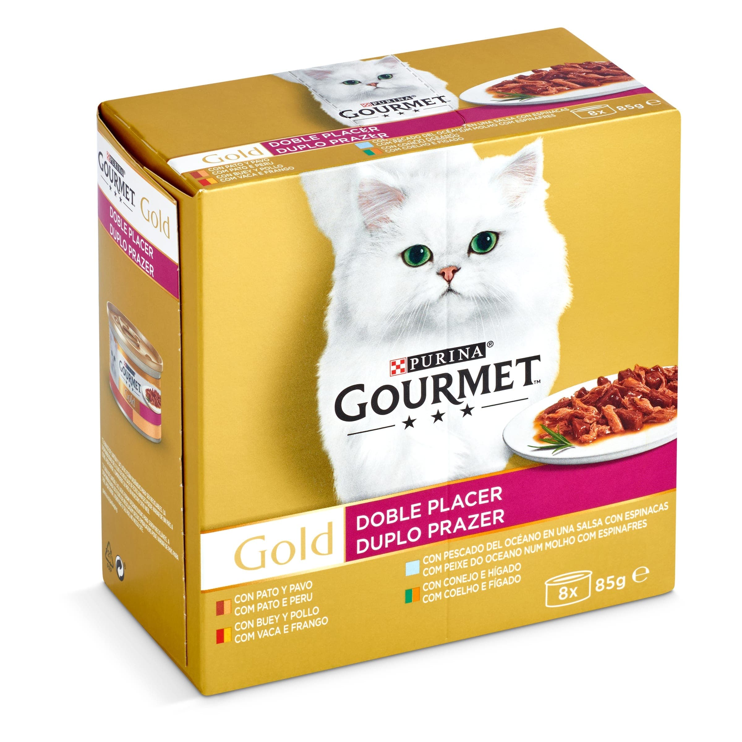 Alimento para gatos doble sabor Gourmet lata 8 x 85 g