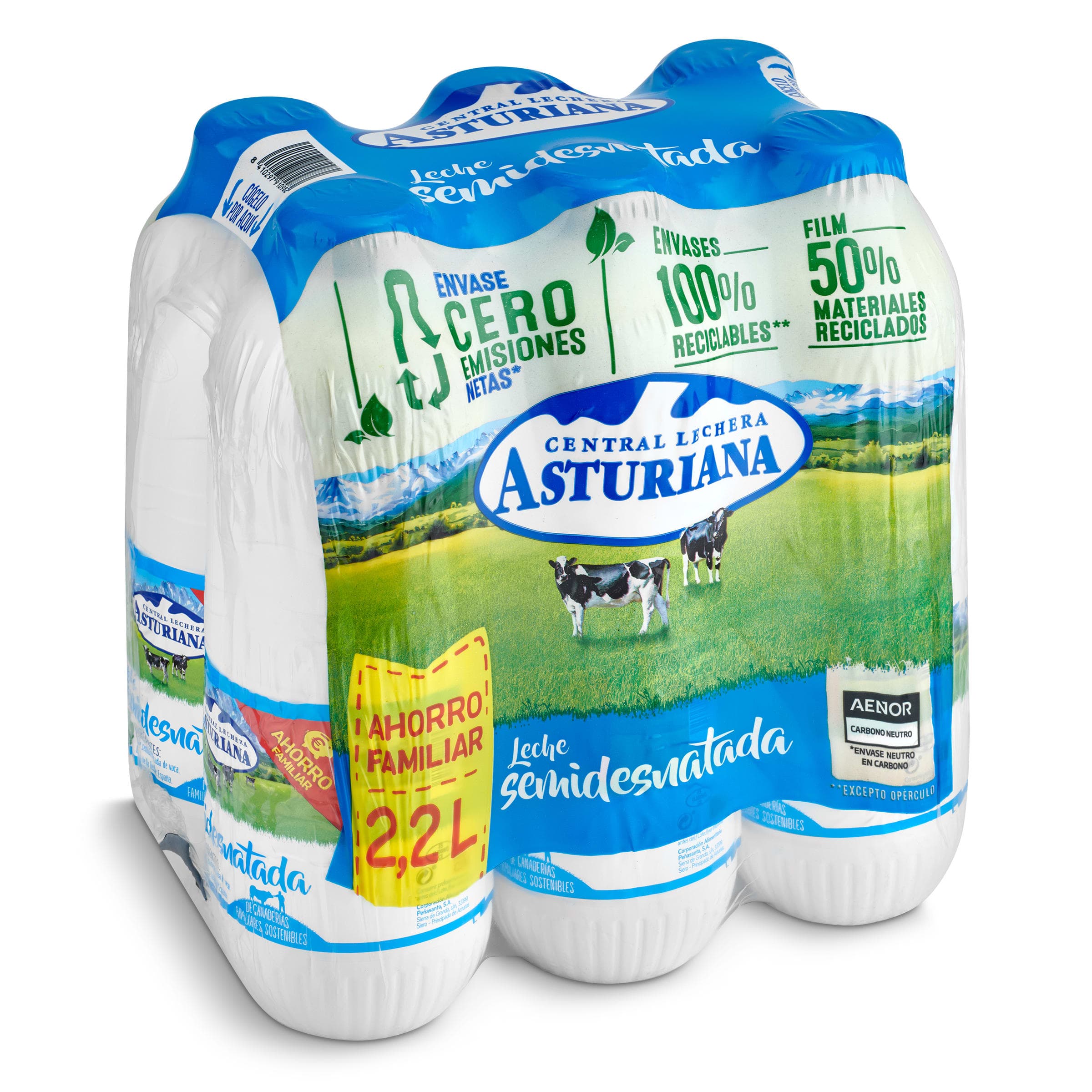 Leche semidesnatada Central Lechera Asturiana pack 6 x 2.2 L